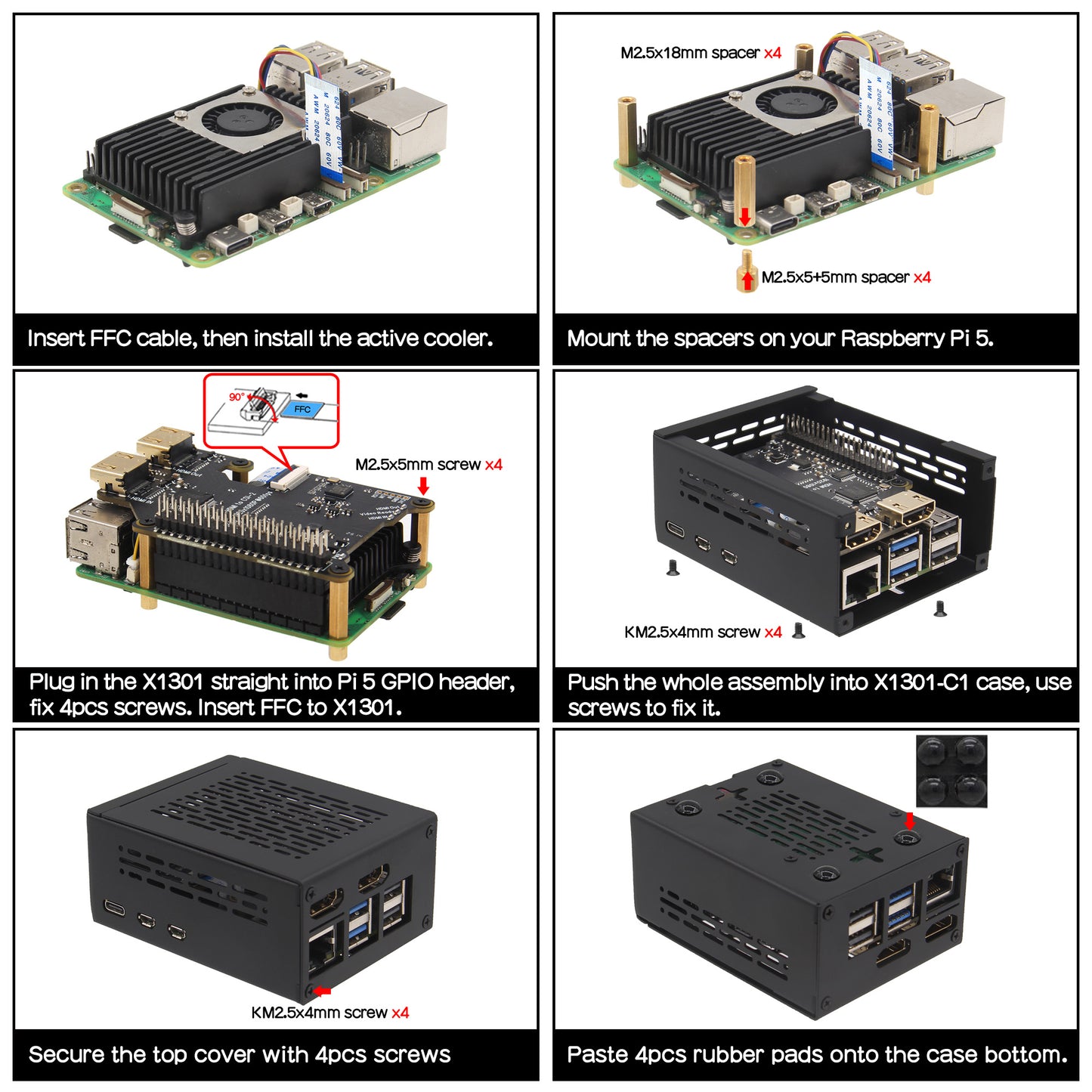 Geekworm X1301-C1 Metal Case Compatible with Raspberry Pi 5 and X1301