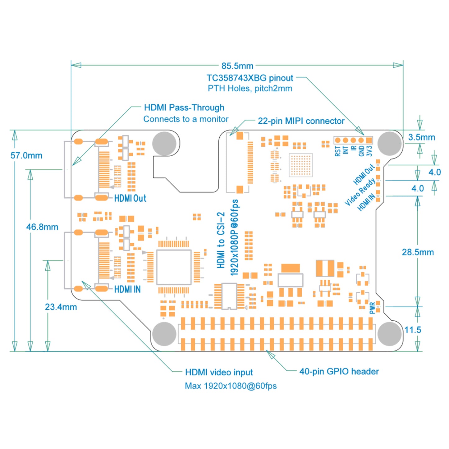 Geekworm X1301 HDMI to CSI-2 Shield for Raspberry Pi 5/4B/3B+/3B Support 1080P@60fps