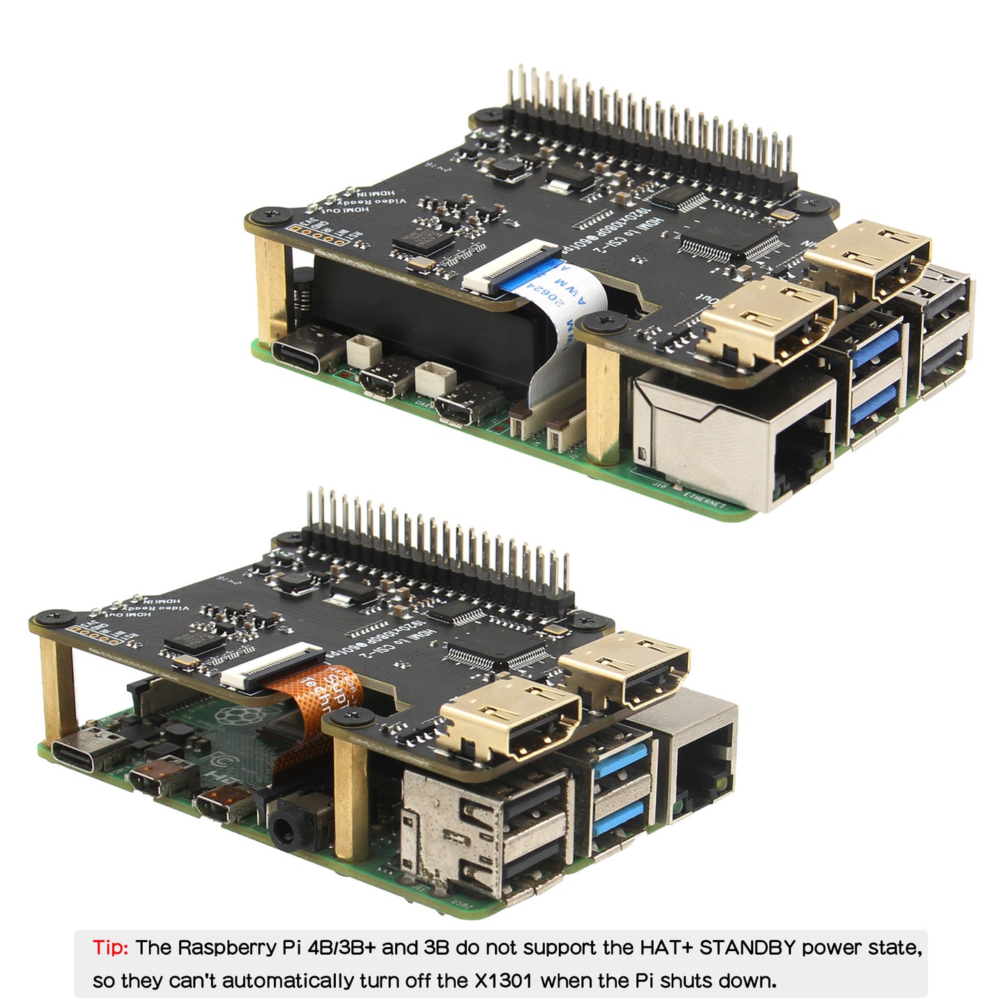Geekworm X1301 HDMI to CSI-2 Shield for Raspberry Pi 5/4B/3B+/3B Support 1080P@60fps