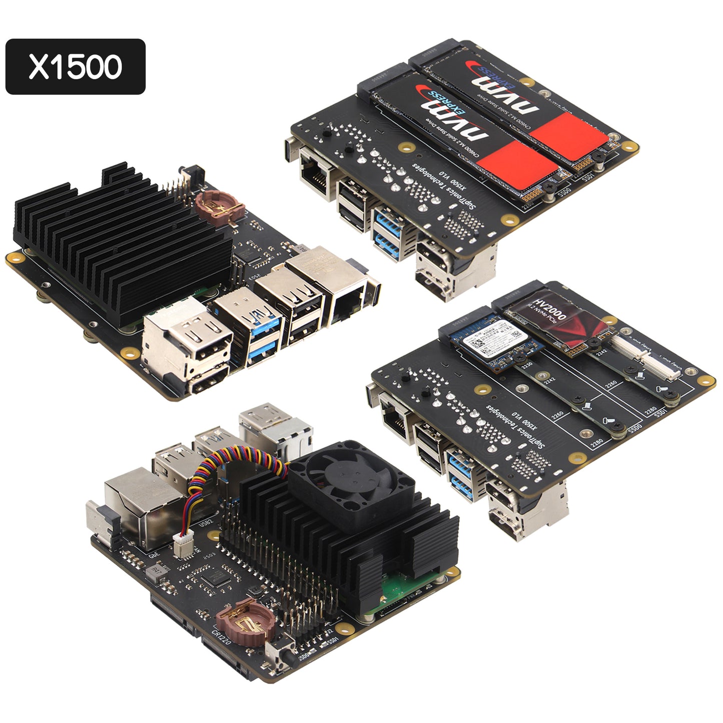 Geekworm X1500 CM5 IO Carrier Board for Raspberry Pi Compute Module 5 Support 1GbE/Dual M.2 NVMe SSD
