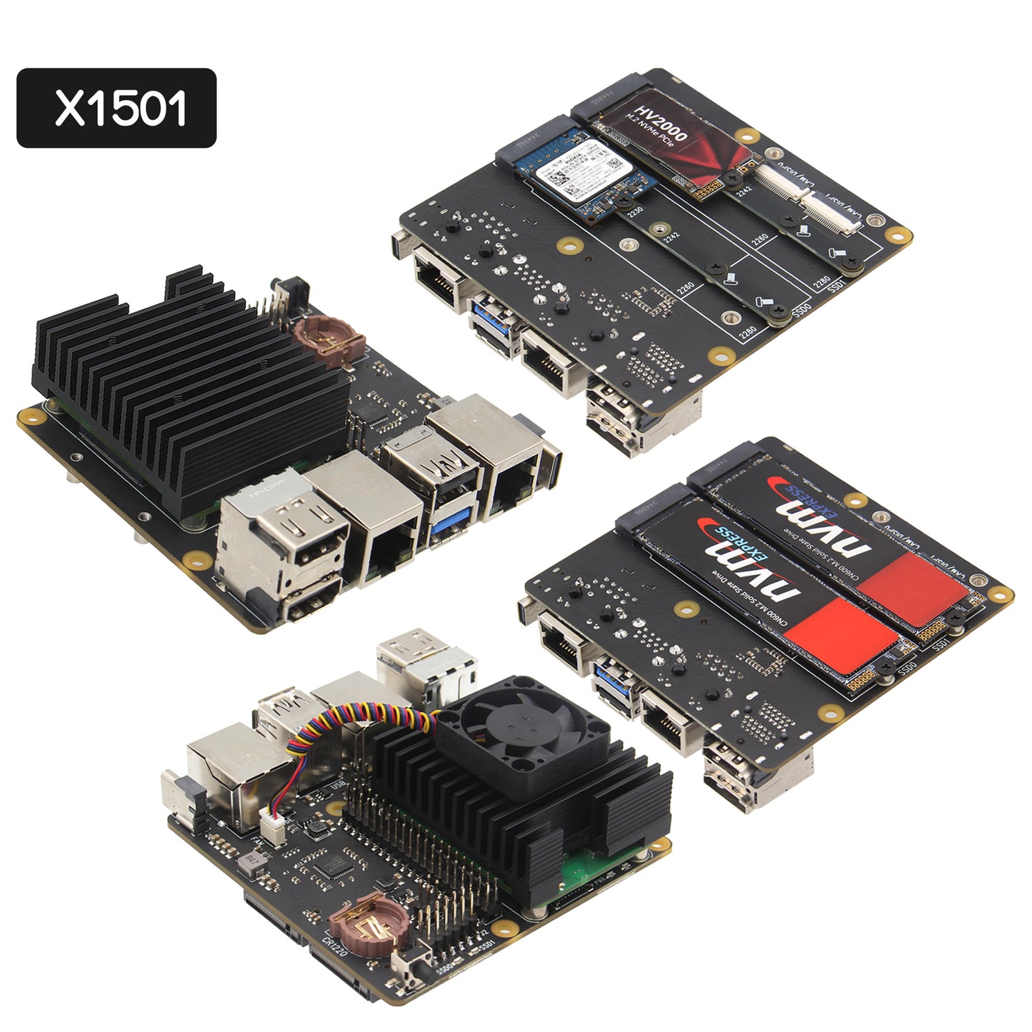 Geekworm X1501 CM5 IO Carrier Board for Raspberry Pi Compute Module 5 Support 1GbE+2.5GbE/Dual M.2 Slot NVMe SSD
