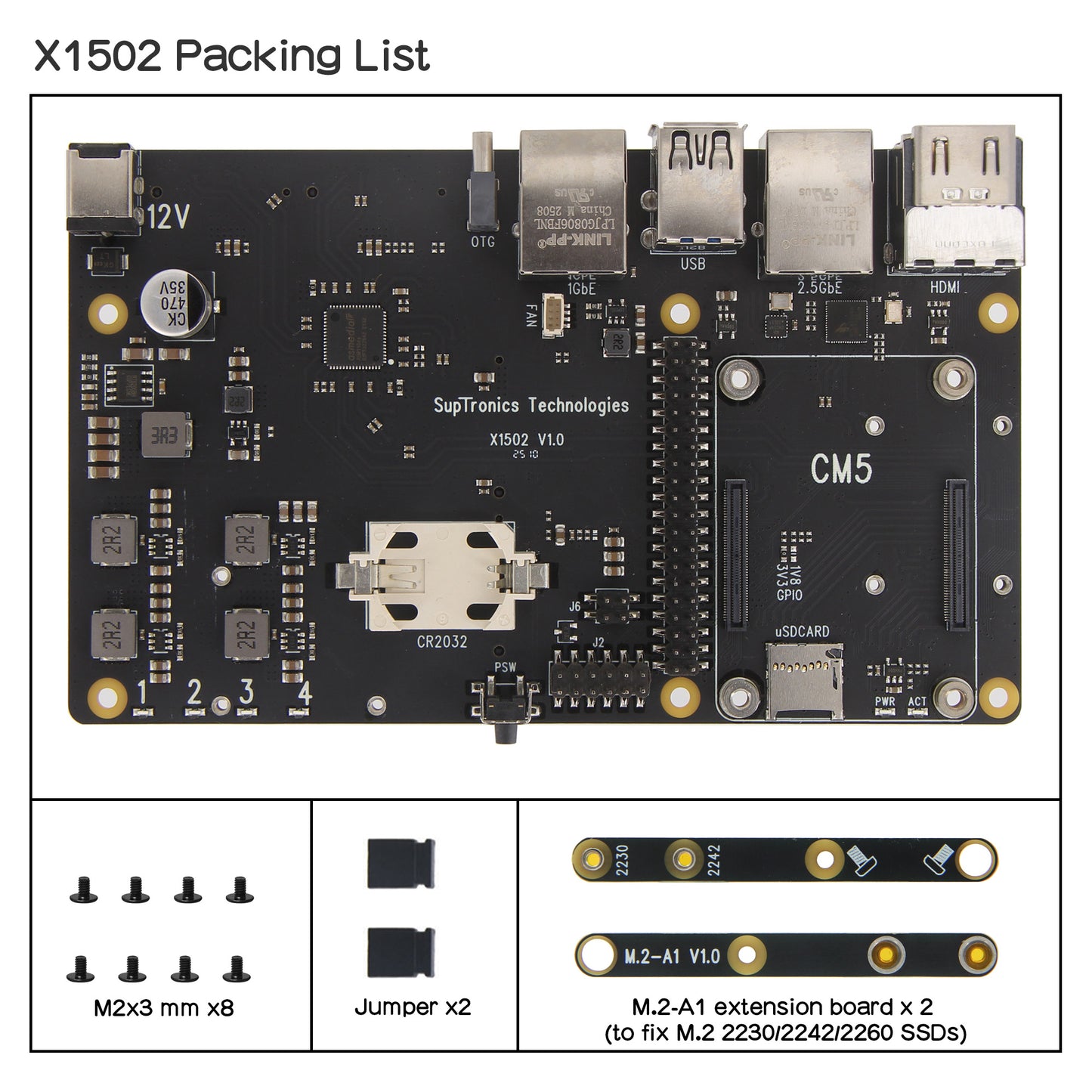 Geekworm X1502 CM5 IO Carrier Board for Raspberry Pi Compute Module 5 Support 1GbE+2.5GbE/Quad M.2 NVMe SSD