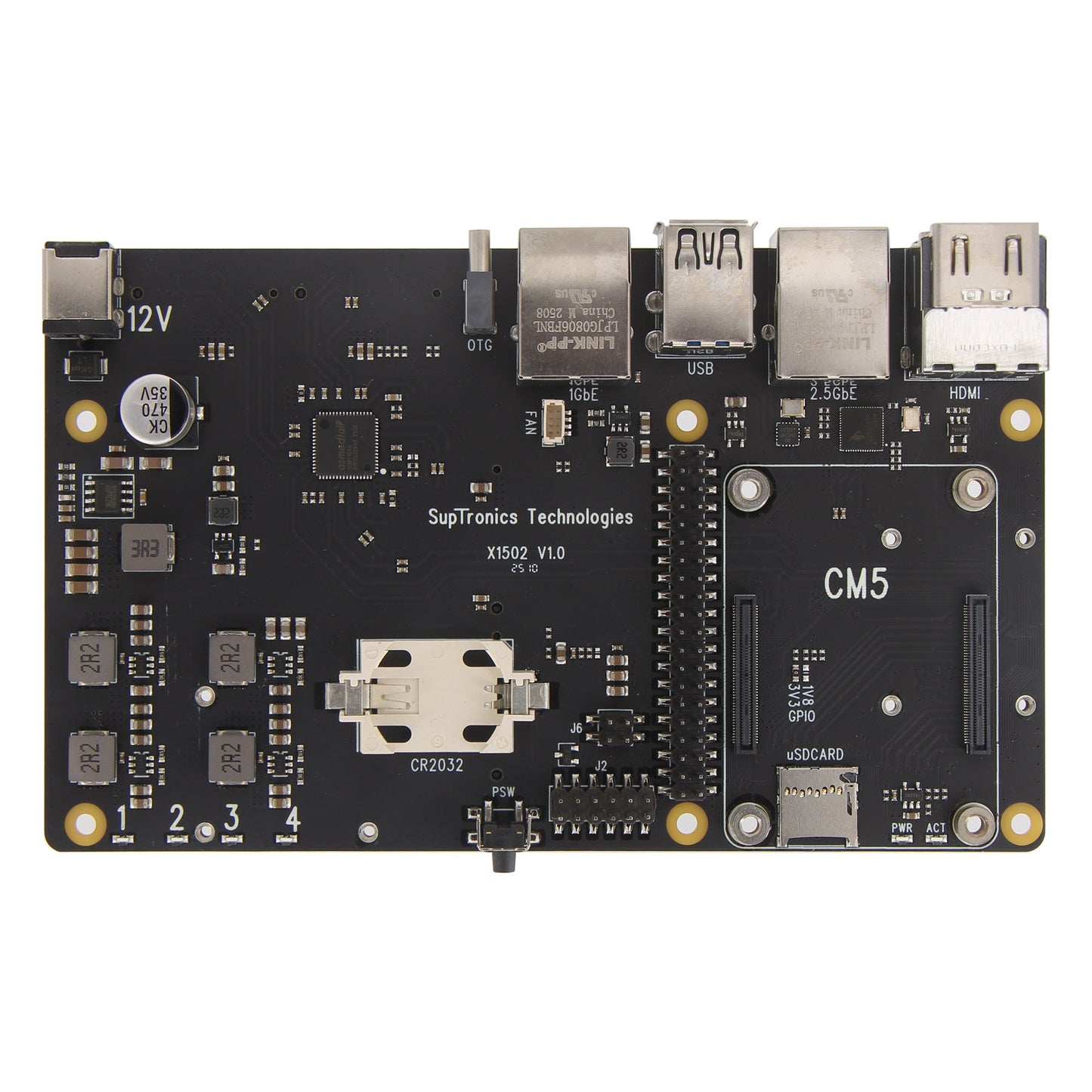 Geekworm X1502 CM5 IO Carrier Board for Raspberry Pi Compute Module 5 Support 1GbE+2.5GbE/Quad M.2 NVMe SSD