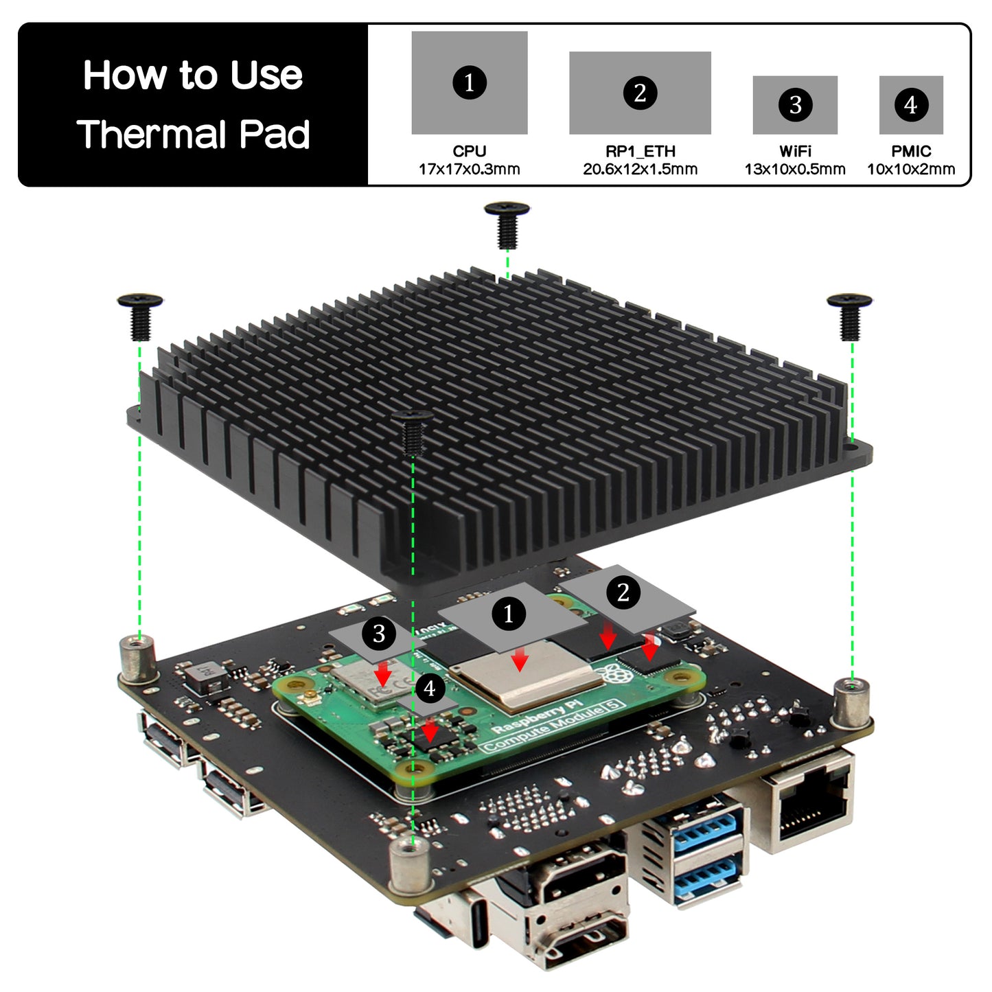 Geekworm X1507 CM5 IO Carrier Board fanless Passive Heatsink for Raspberry Pi CM5 Support Dual 2230/2242 M.2 NVMe SSD