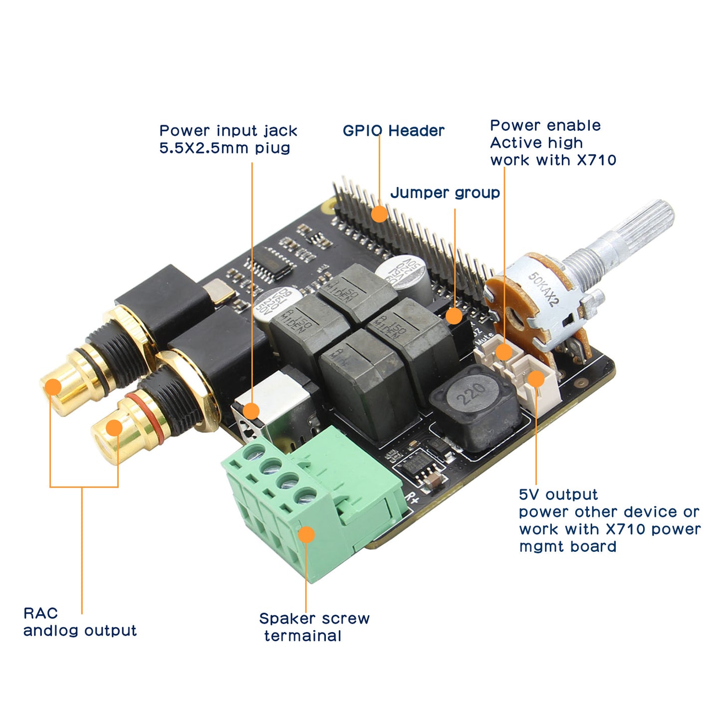 Raspberry Pi X5500 HiFi DAC+AMP Expansion Board Support X876/X710/X850/X862