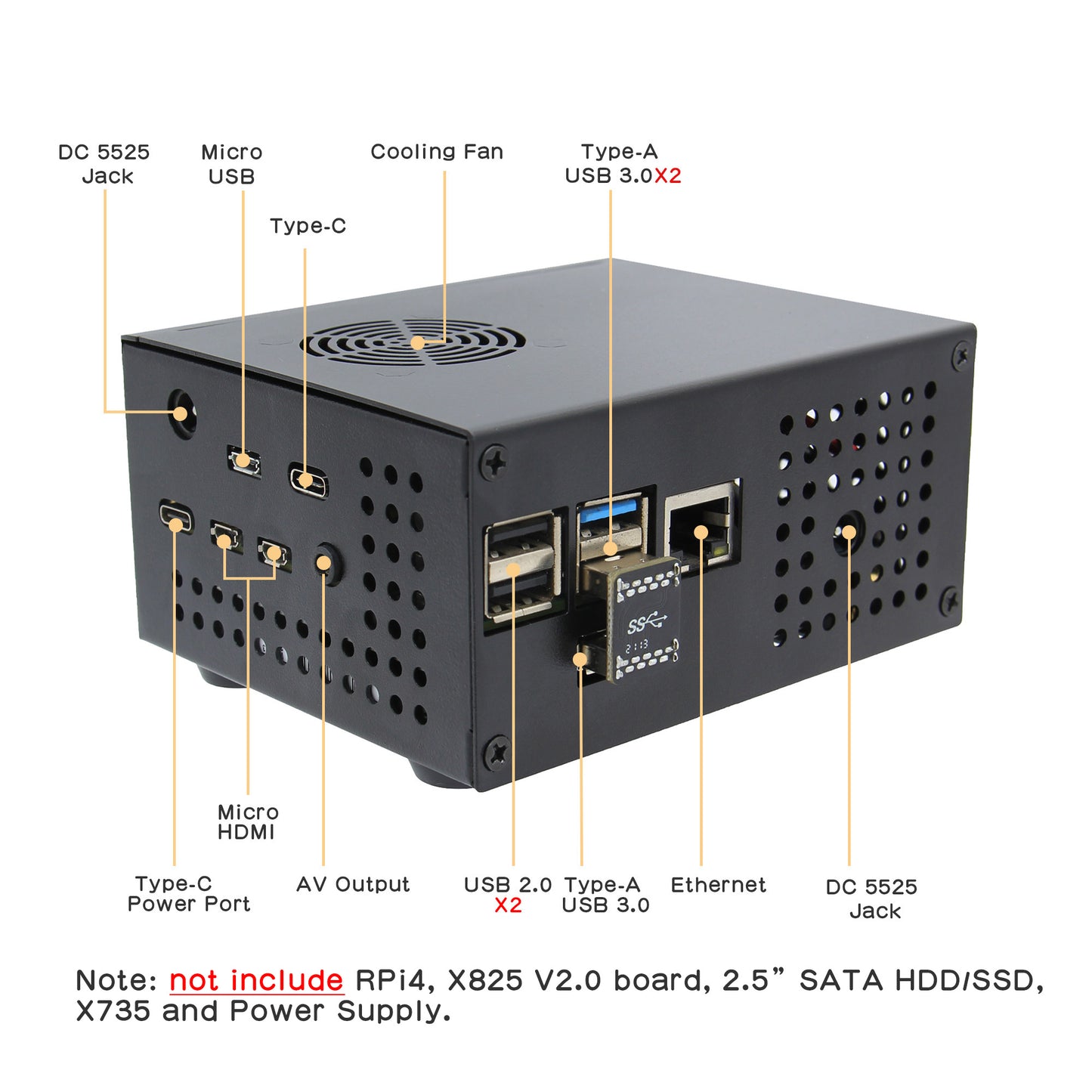 Geekworm X825-C8 Metal Case with Power Switch and Cooling Fan for Raspberry Pi 4 and X825 V2.0