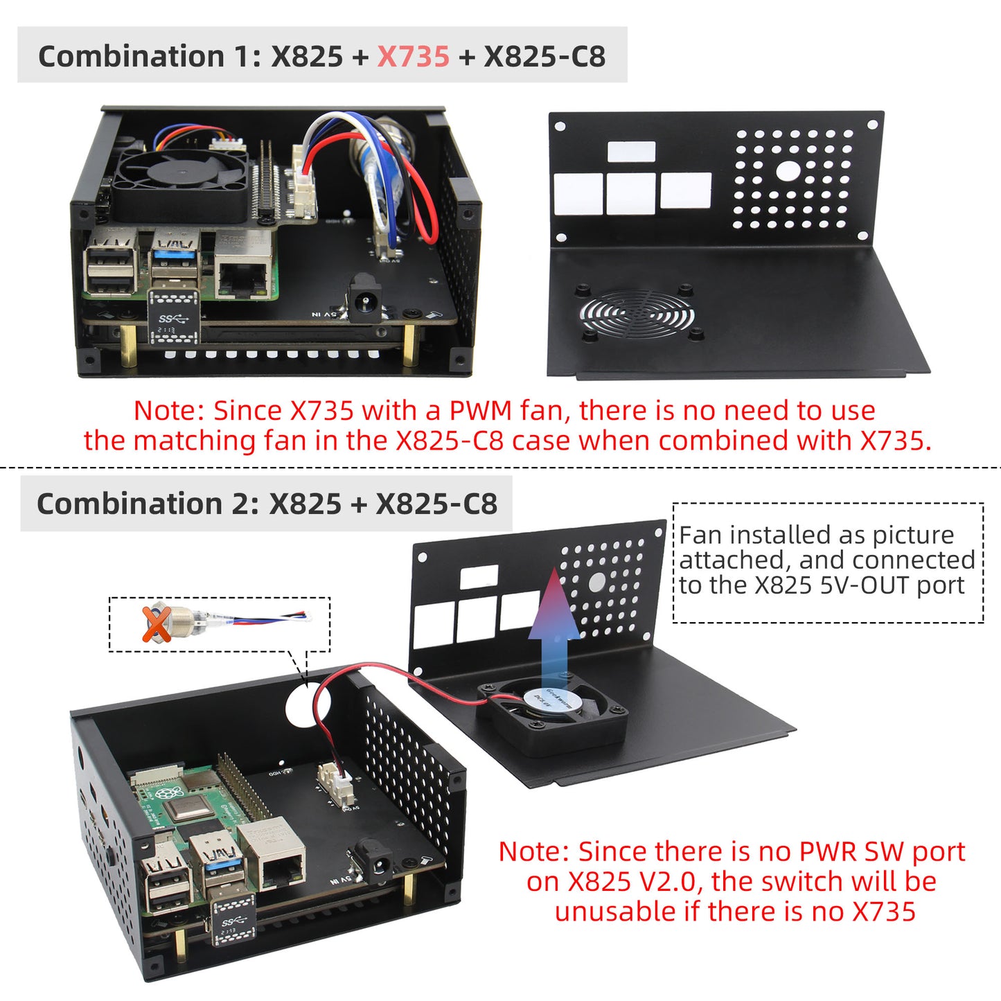 Geekworm X825-C8 Metal Case with Power Switch and Cooling Fan for Raspberry Pi 4 and X825 V2.0