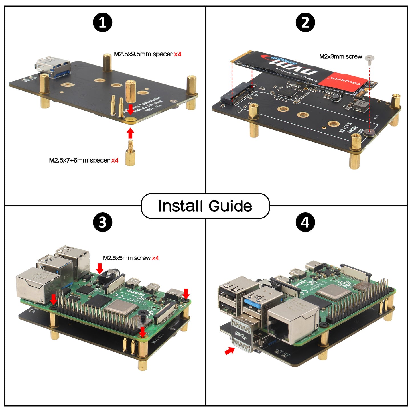 Geekworm X872 V2.0 M.2 NVME SSD Storage Expansion Board for Raspberry Pi 4