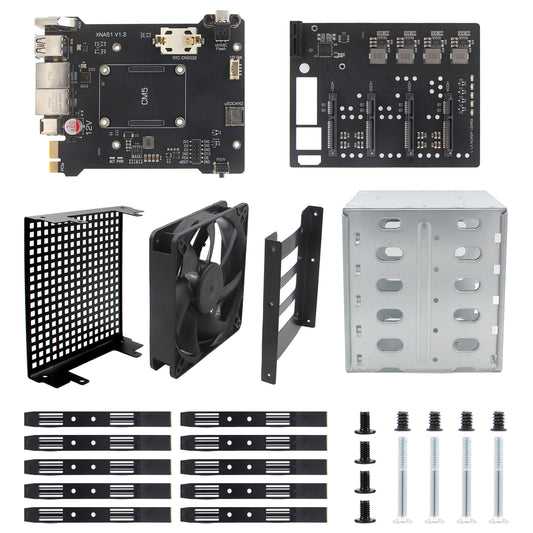 Geekworm XNAS1 4-bay 3.5" SATA HDD NAS Expansion Board Case Kit for Raspberry Pi Compute Module 5 (CM5)