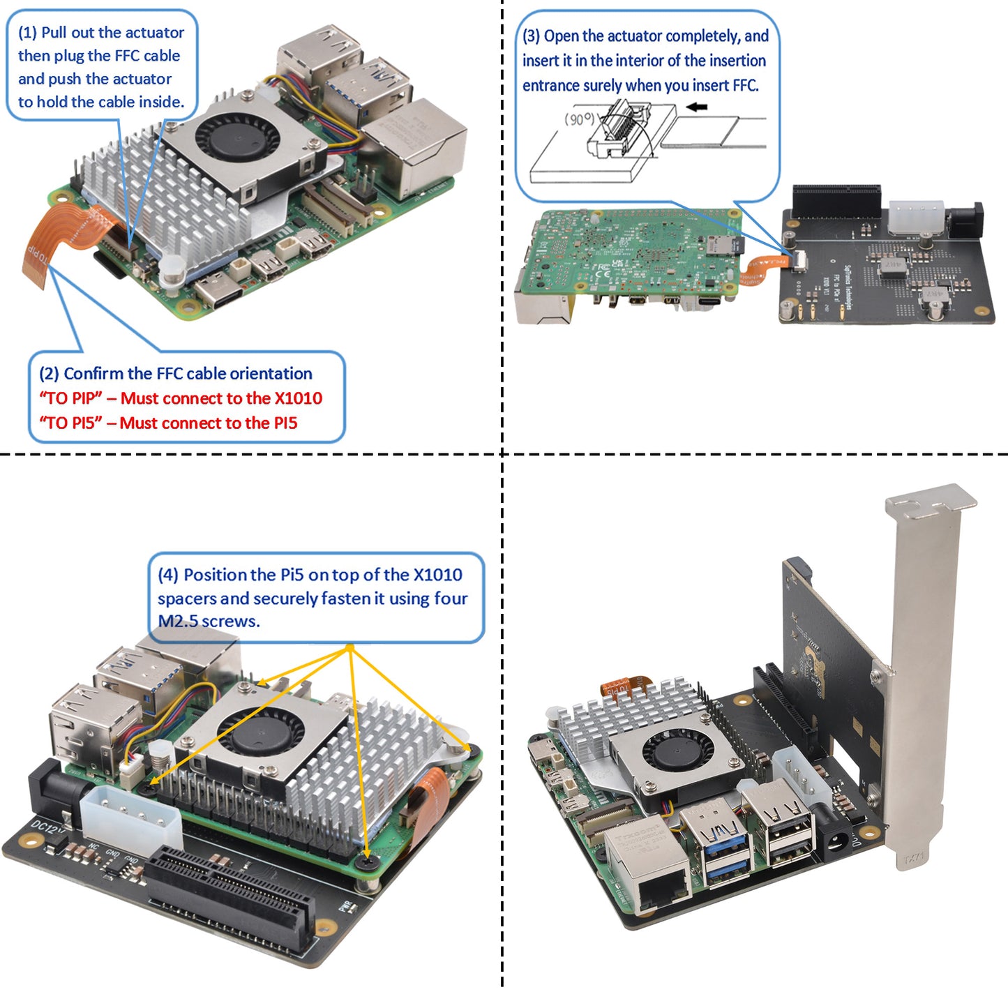 Geekworm X1010 PCIe FFC to Standard PCIe x4 Slot Expansion Board for Raspberry Pi 5