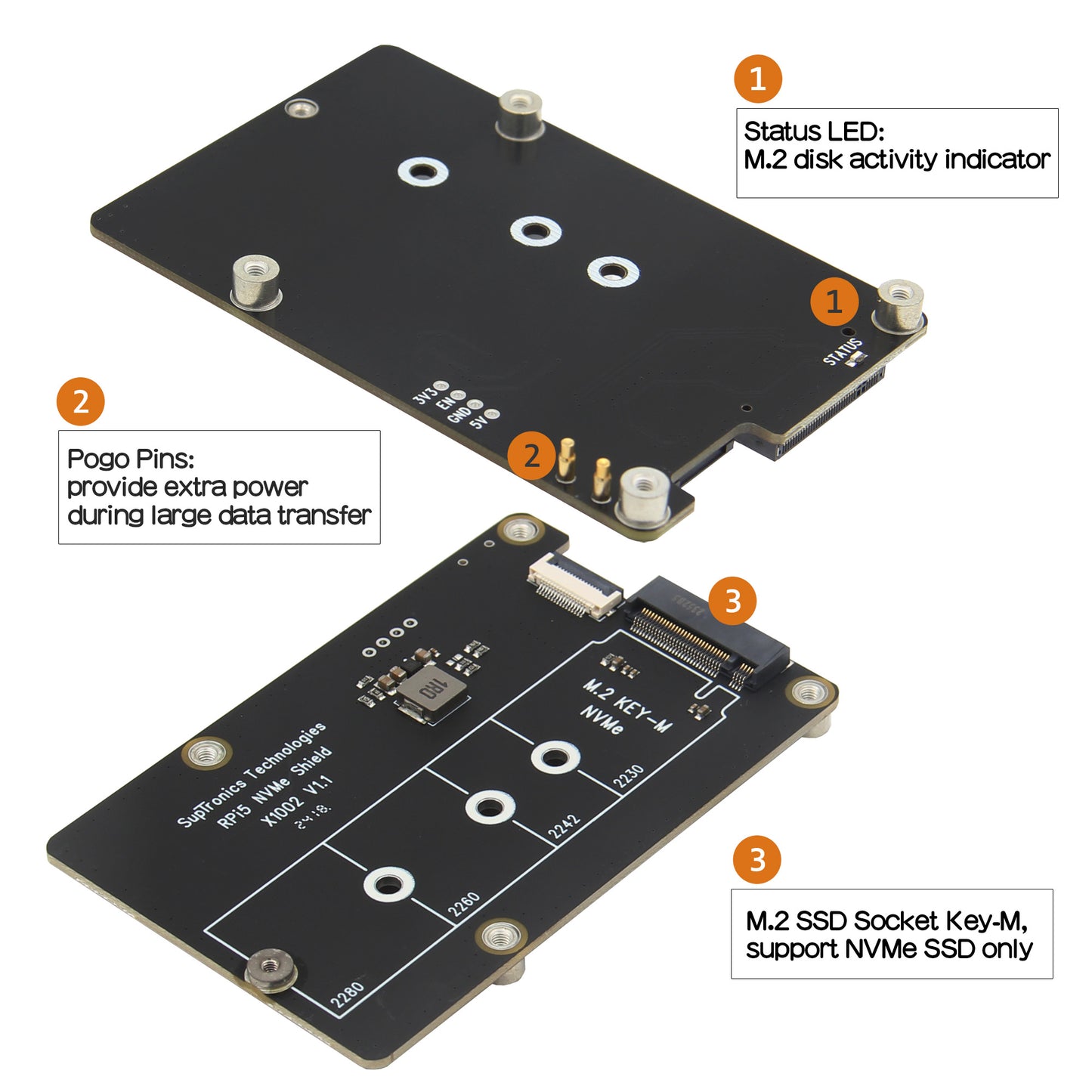 Geekworm X1002 PCIe to M.2 2280 NVMe SSD Bottom for Raspberry Pi 5