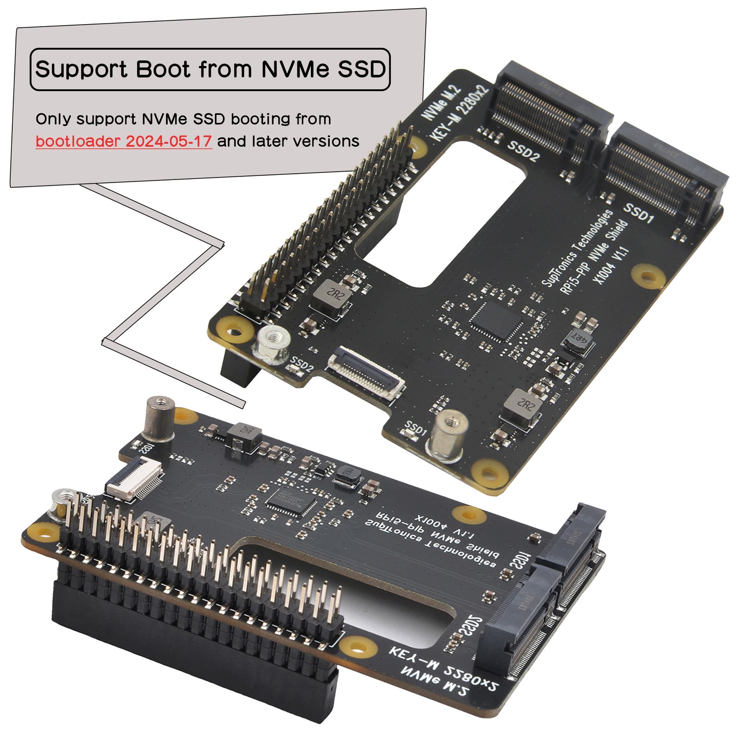 Geekworm X1004 PCIe to Dual 2280 NVMe SSD shield for Raspberry Pi 5