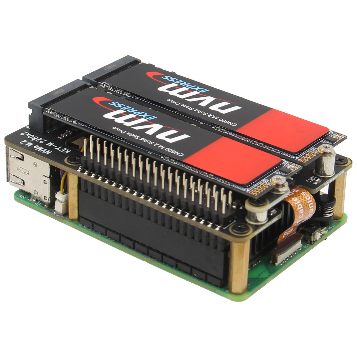 Geekworm X1004 PCIe to Dual 2280 NVMe SSD shield for Raspberry Pi 5