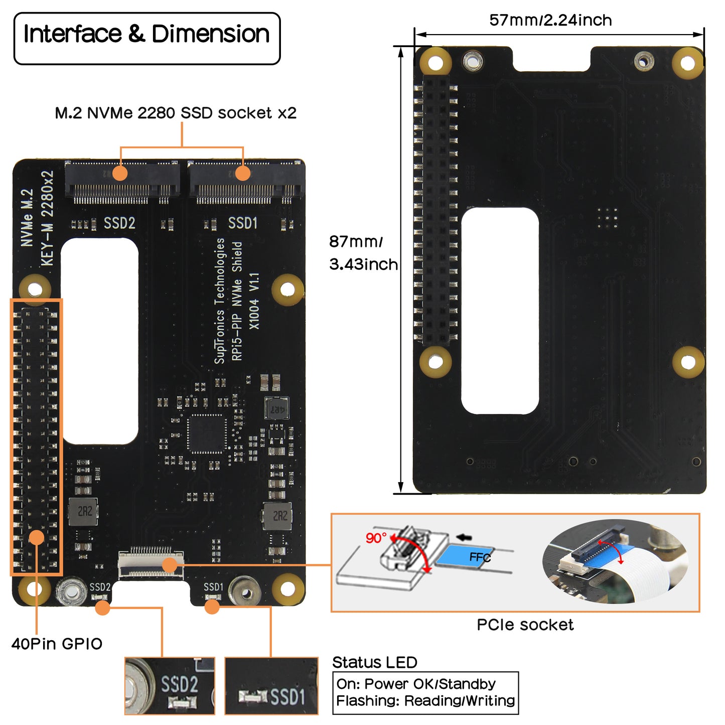 Geekworm X1004 PCIe to Dual 2280 NVMe SSD shield for Raspberry Pi 5
