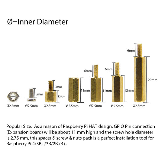Raspberry Pi 100 Pcs/Lot M2.5 Series Hex Brass Spacer/Standoff + Nuts + Screws Kit