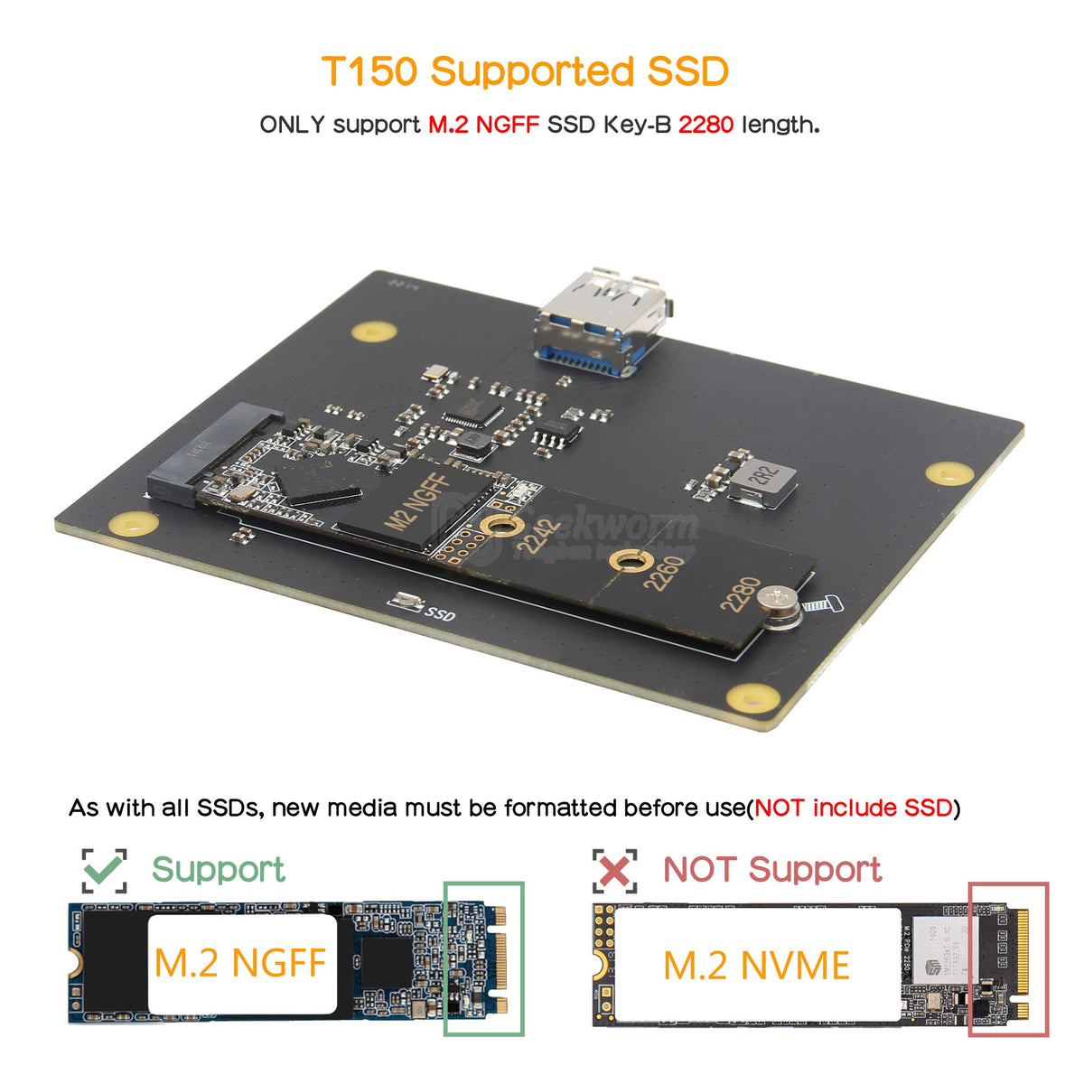 Geekworm T150 M.2 NGFF SATA SSD Storage Expansion Board Compatible with  Jetson Nano 2GB/4GB