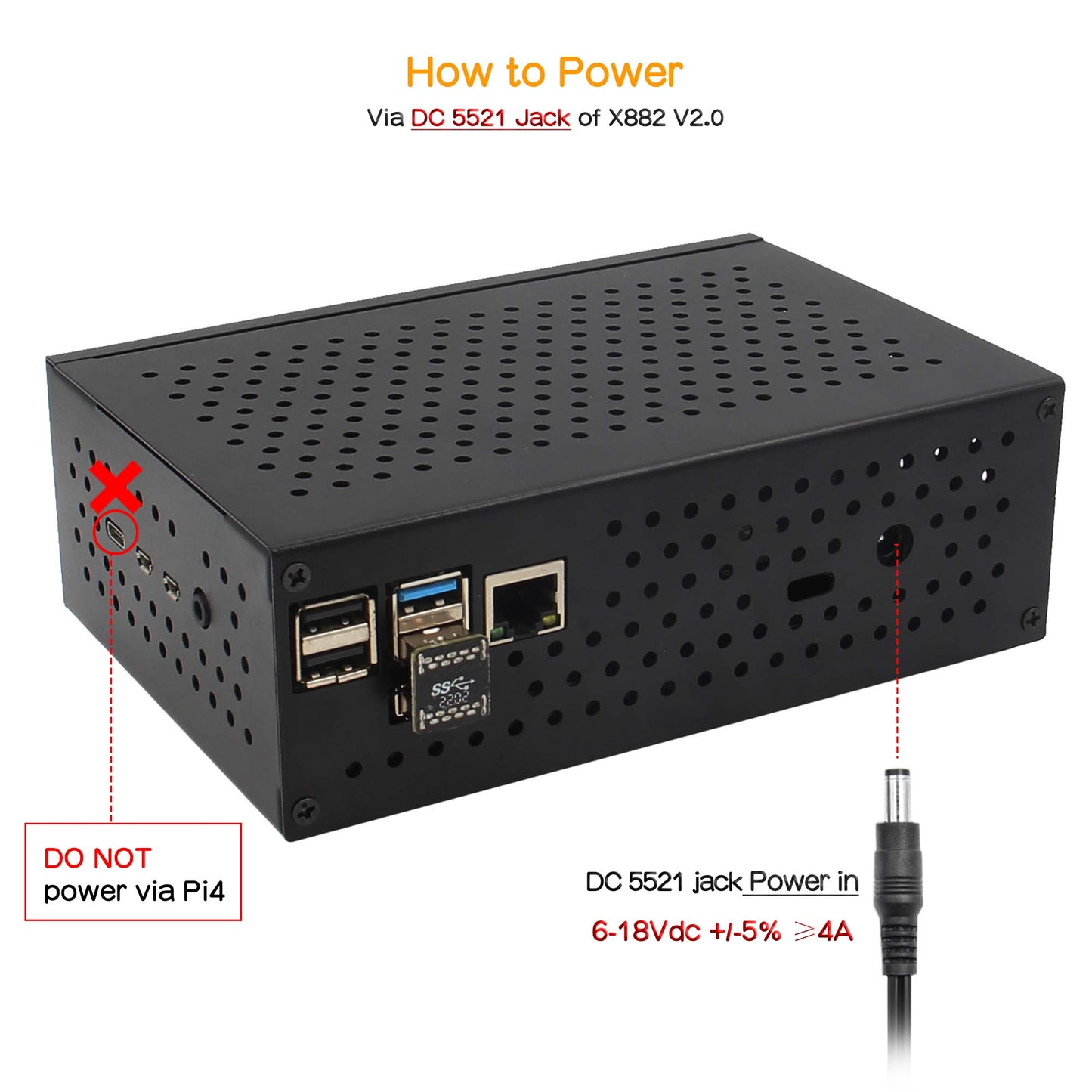 Geekworm NASPi Gemini 2.5 Dual 2.5'' SATA HDD NAS Storage Kit with DC 6-18V Wide Voltage Input|Safe Shutdown|Auto Power On|RAID for Raspberry Pi 4