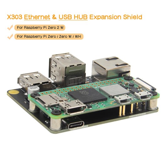 Geekworm X303 Gigabit Ethernet Expansion Board & USB HUB Compatible with Raspberry Pi Zero 2 W / Zero W