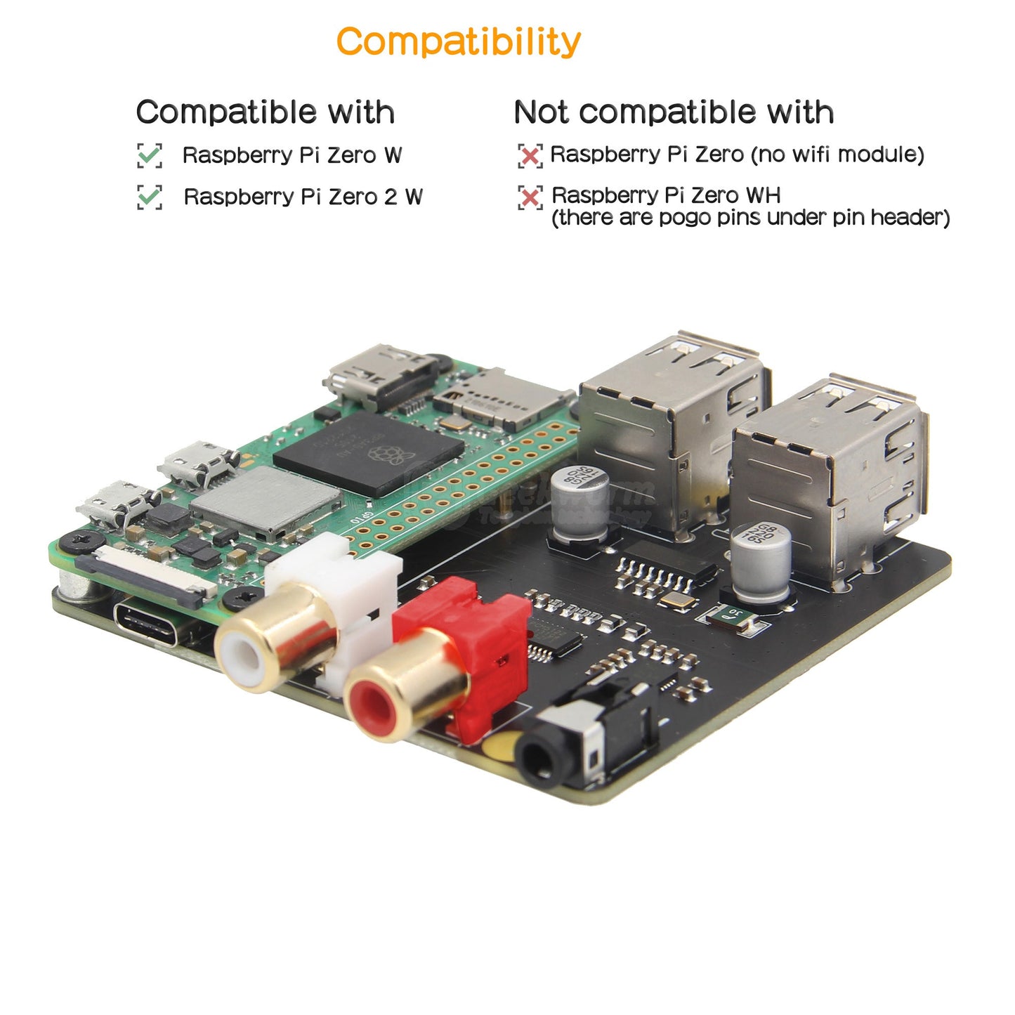Geekworm X302 HiFi DAC HAT Expansion Board & USB HUB Compatible with Raspberry Pi Zero 2W / Zero W
