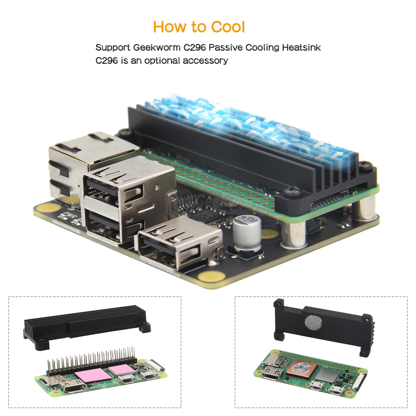 Geekworm X303 Gigabit Ethernet Expansion Board & USB HUB Compatible with Raspberry Pi Zero 2 W / Zero W