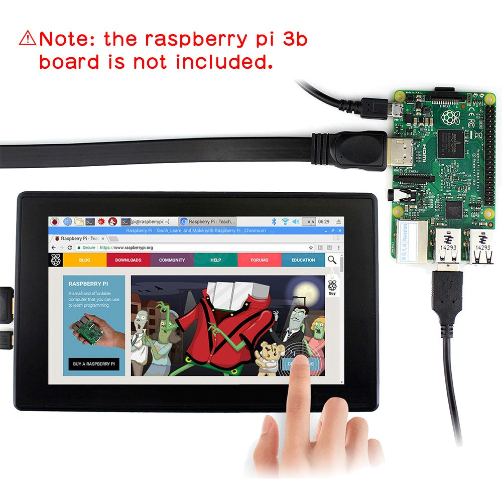 Raspberry Pi 5 /4B/3B+/3B 7 inch 1024x600 OSD Menu HDMI Capacitive Touchscreen Display w/ Case Bracket