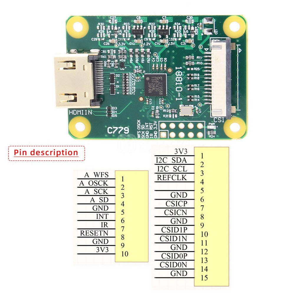 Raspberry Pi HDMI to CSI-2 C779 Adapter Board with 15 pin FFC cable