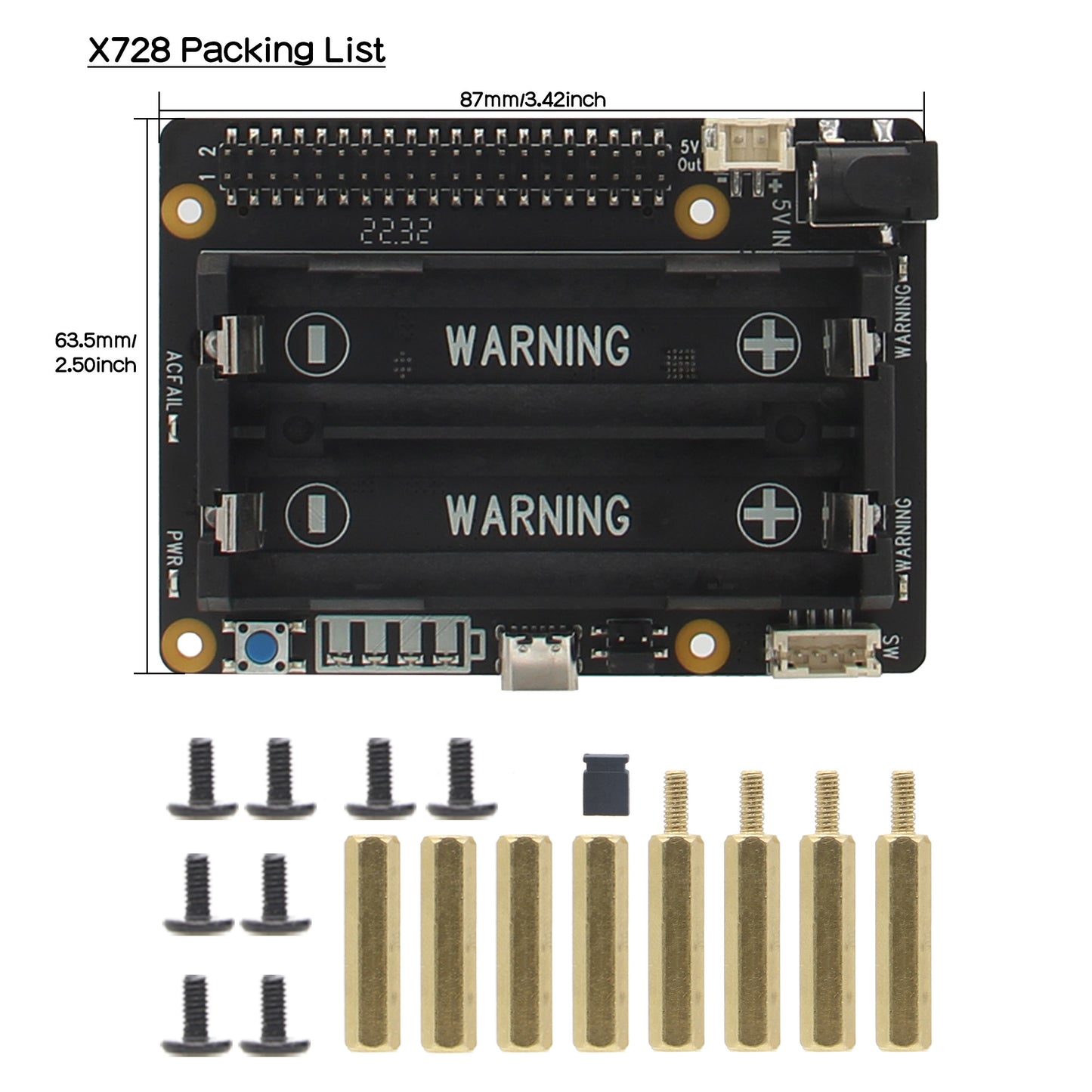 Geekworm Raspberry Pi X728 (Max 5.1V 6A) 18650 UPS & Power Management Board with Auto On & Safe Shutdown Function
