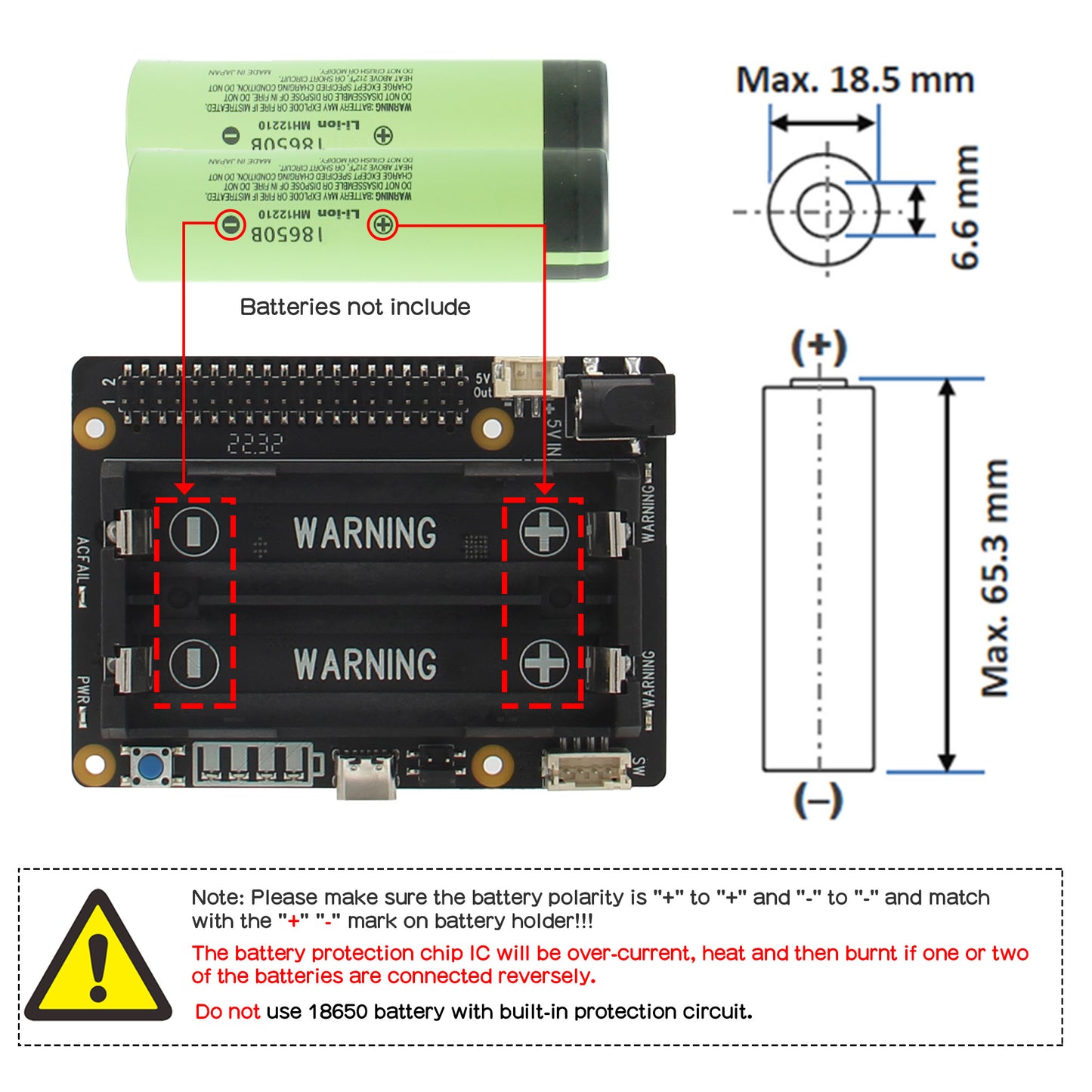 Geekworm Raspberry Pi X728 (Max 5.1V 6A) 18650 UPS & Power Management Board with Auto On & Safe Shutdown Function