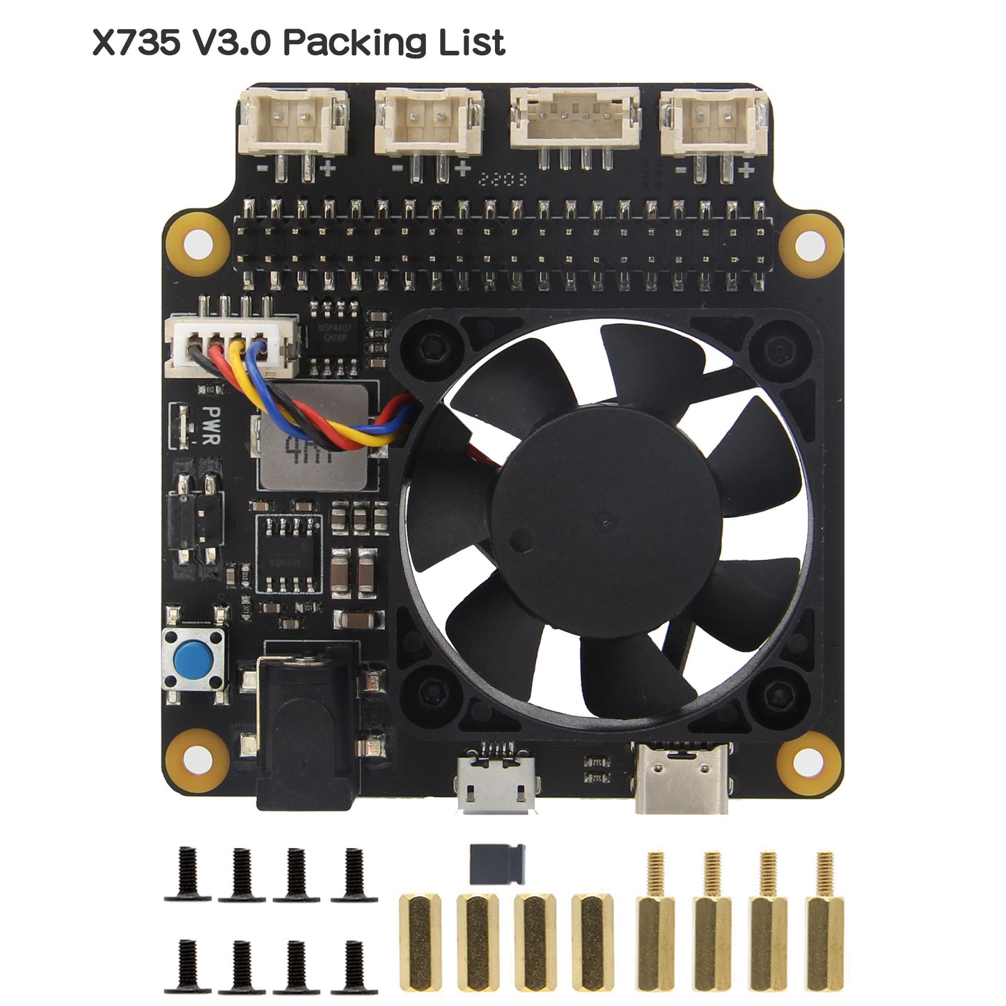 For Raspberry Pi 5/4B/3B+/3B, X735 V3.0 DC 6V-30V Safe Shutdown Power Management & PWM Cooling Expansion Board