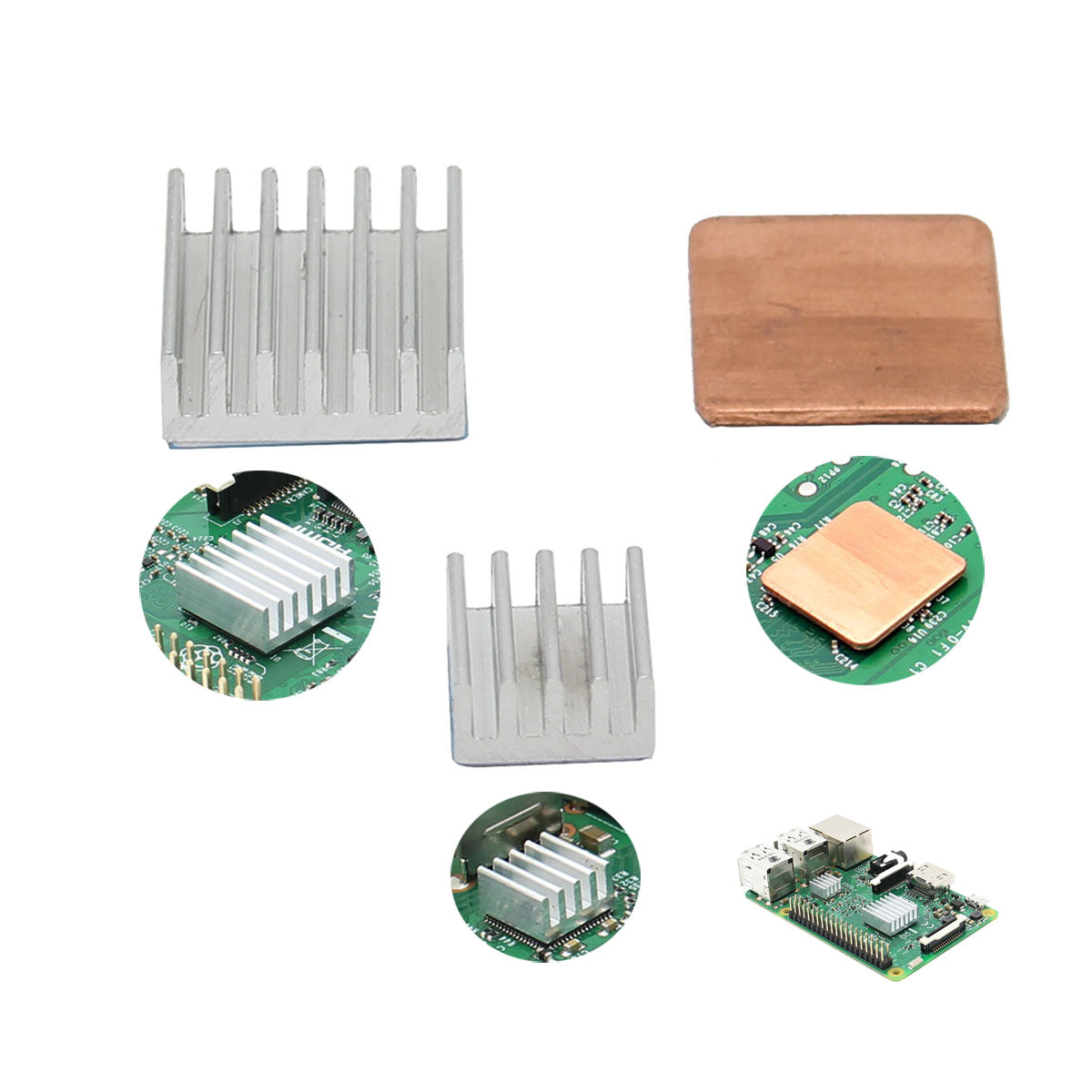 Raspberry Pi 3 Model B+ Heat Sink | 2pcs Aluminum + 1pcs Copper Heatsinks