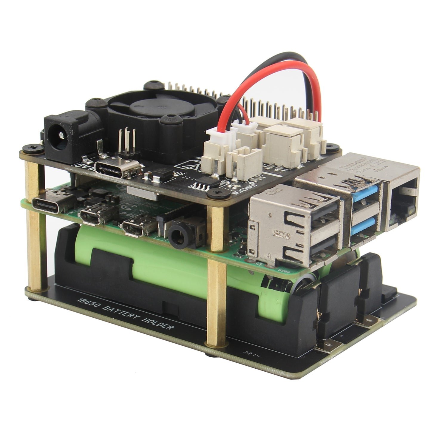Raspberry Pi 4B/3B+/3B X708 V2.0 UPS HAT & Power Management Board with Cooling Fan