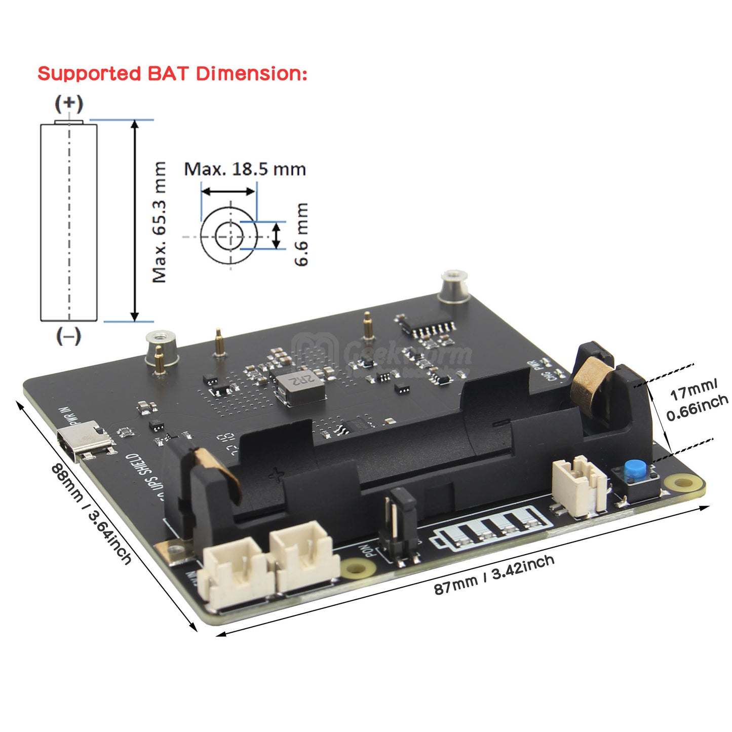 Raspberry Pi 4 X703 18650 UPS Shield with Auto Power On Function