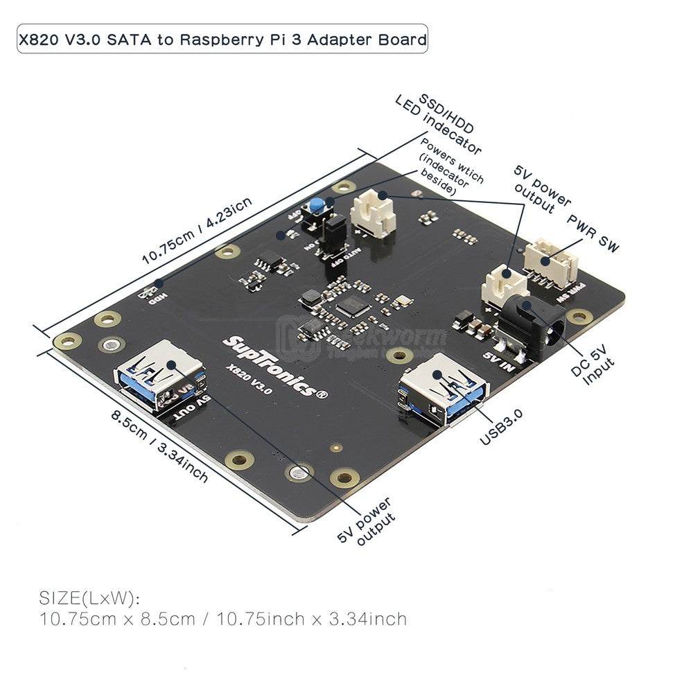 Raspberry Pi 3B+/3B X820 V3.0 USB 3.0 2.5" SATA HDD/SSD Storage Expansion Board