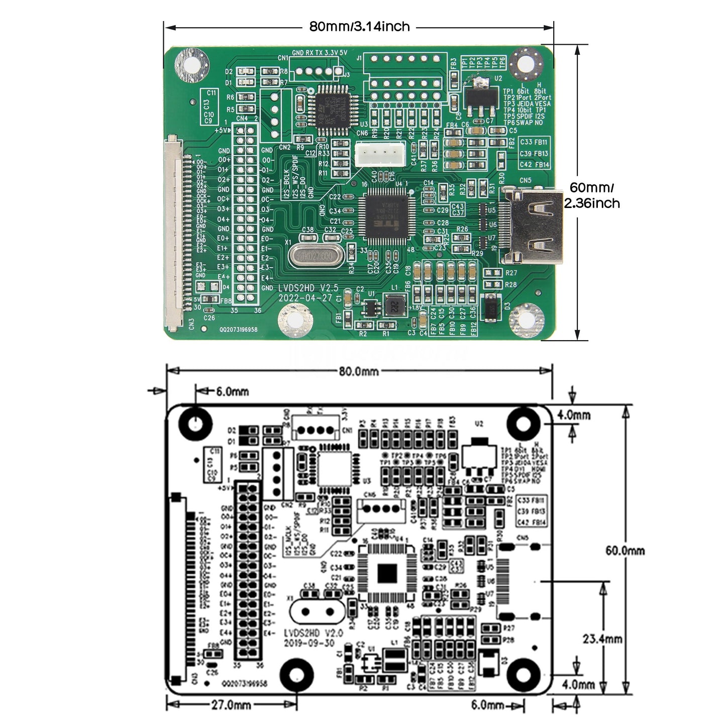 Geekworm LVDS to HDMI Adapter Board(LVDS2) with Cable Default Mode Double 8 | VESA | 8bit | I2S Sound Input