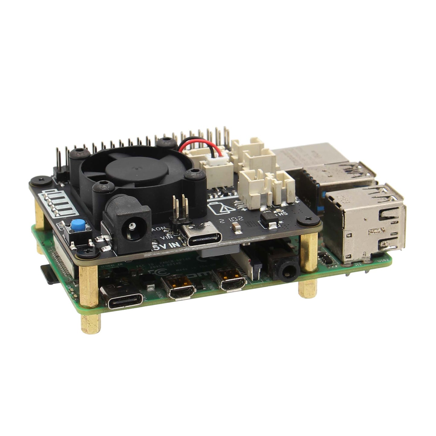 Raspberry Pi 4B/3B+/3B X708 V2.0 UPS HAT & Power Management Board with Cooling Fan