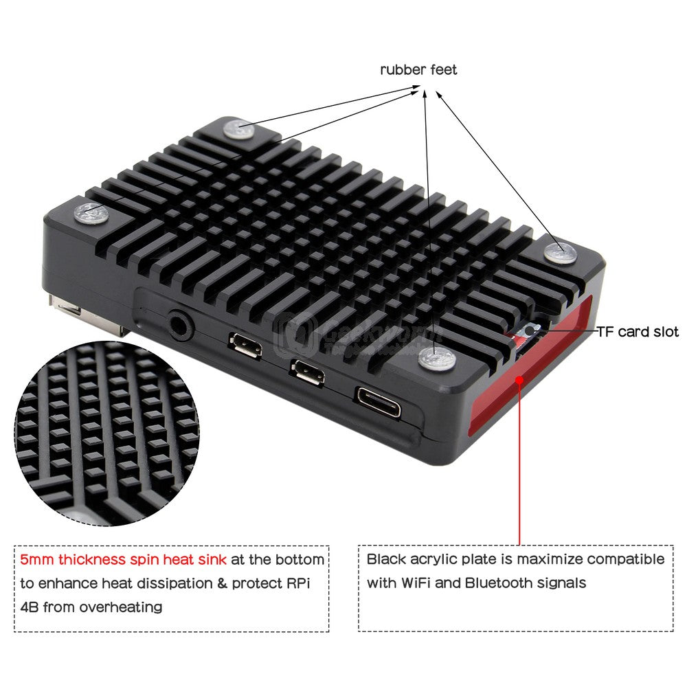 Raspberry Pi 4 Ultra-Thin CNC Aluminum Alloy Passive Cooling Case (N300)