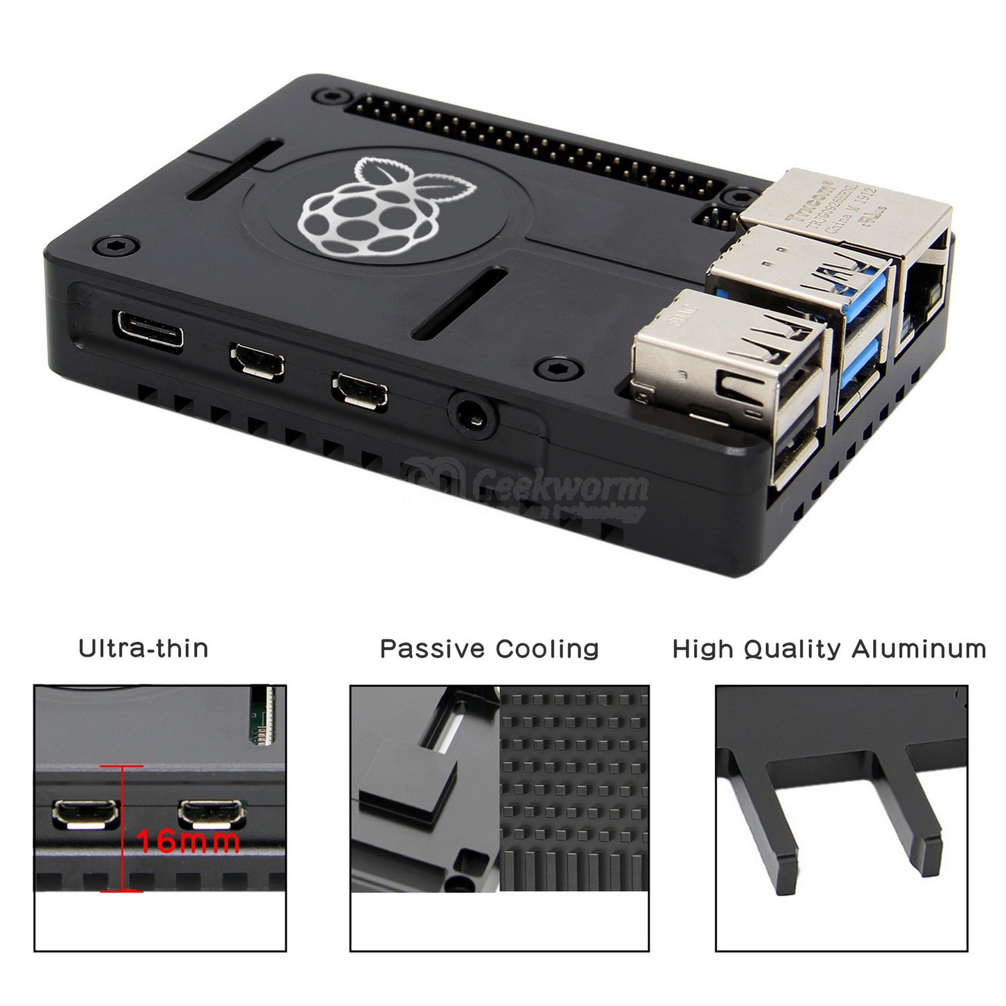 Raspberry Pi 4 Ultra-Thin CNC Aluminum Alloy Passive Cooling Case (N300)