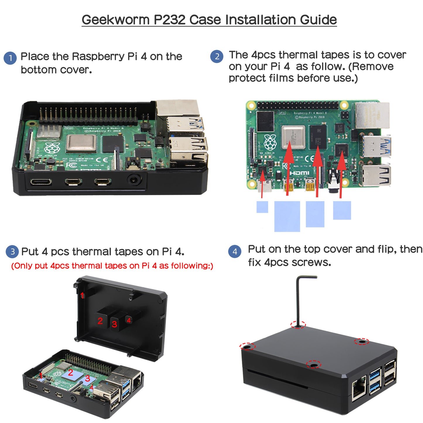 Geekworm Raspberry Pi 4 Aluminum Alloy Passive Cooling Heatsink Case (P232)