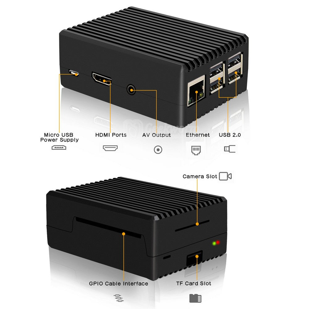 Geekworm Raspberry Pi 3B+/3B Aluminum Alloy Heavy Duty Passive Cooling Case-Black (P252)