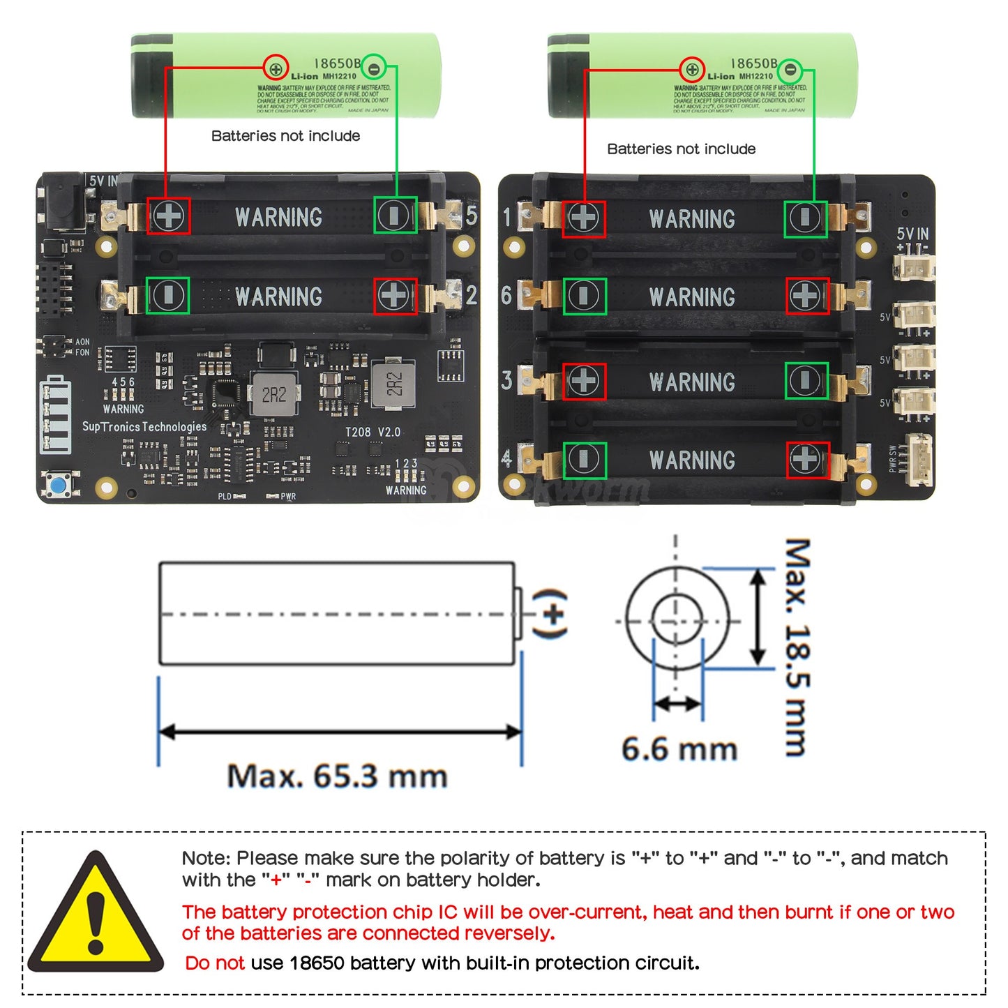Geekworm T208 6-Cell 18650 UPS ( Max 5.1V 8A Output ) & 5V Power Management Expansion Board for NVIDIA Jetson Nano