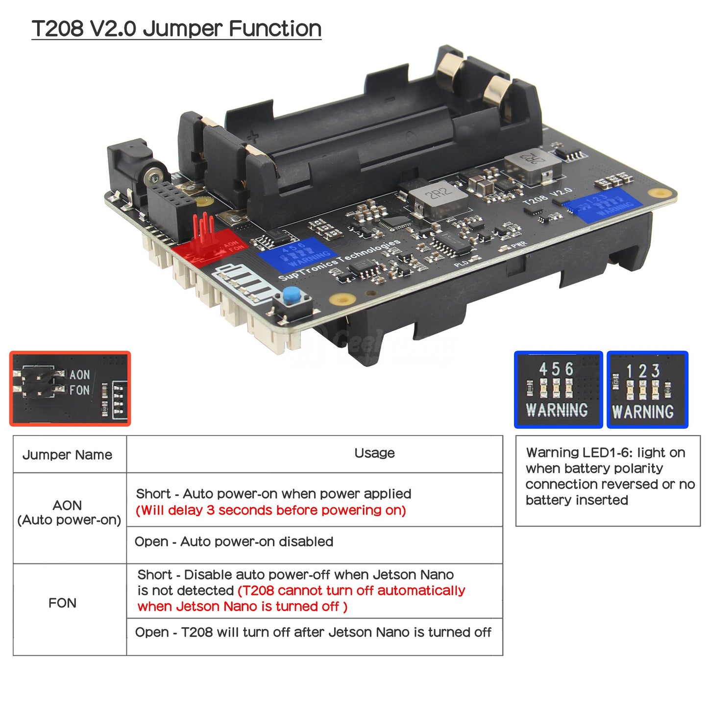 Geekworm T208 6-Cell 18650 UPS ( Max 5.1V 8A Output ) & 5V Power Management Expansion Board for NVIDIA Jetson Nano