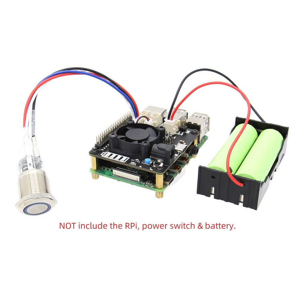 Raspberry Pi 4B/3B+/3B X708 V2.0 UPS HAT & Power Management Board with Cooling Fan