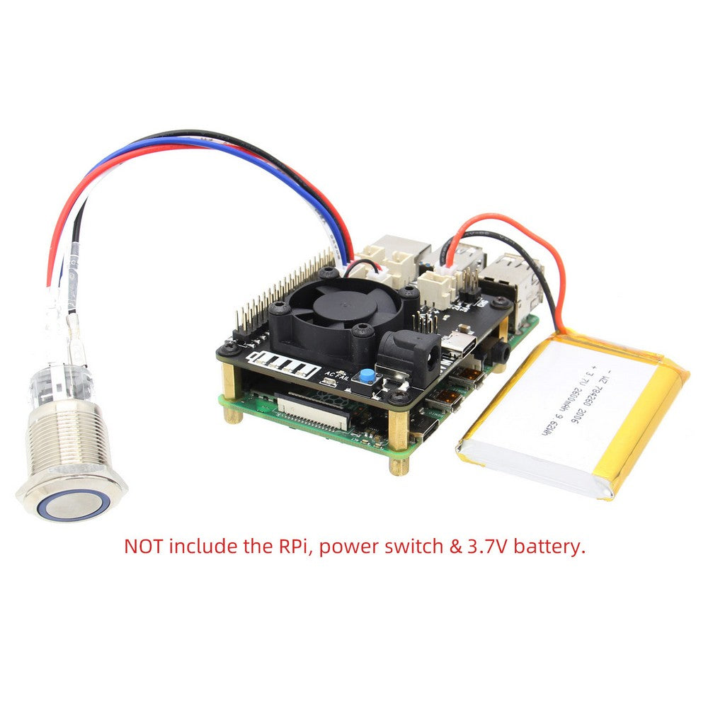 Raspberry Pi 4B/3B+/3B X708 V2.0 UPS HAT & Power Management Board with Cooling Fan