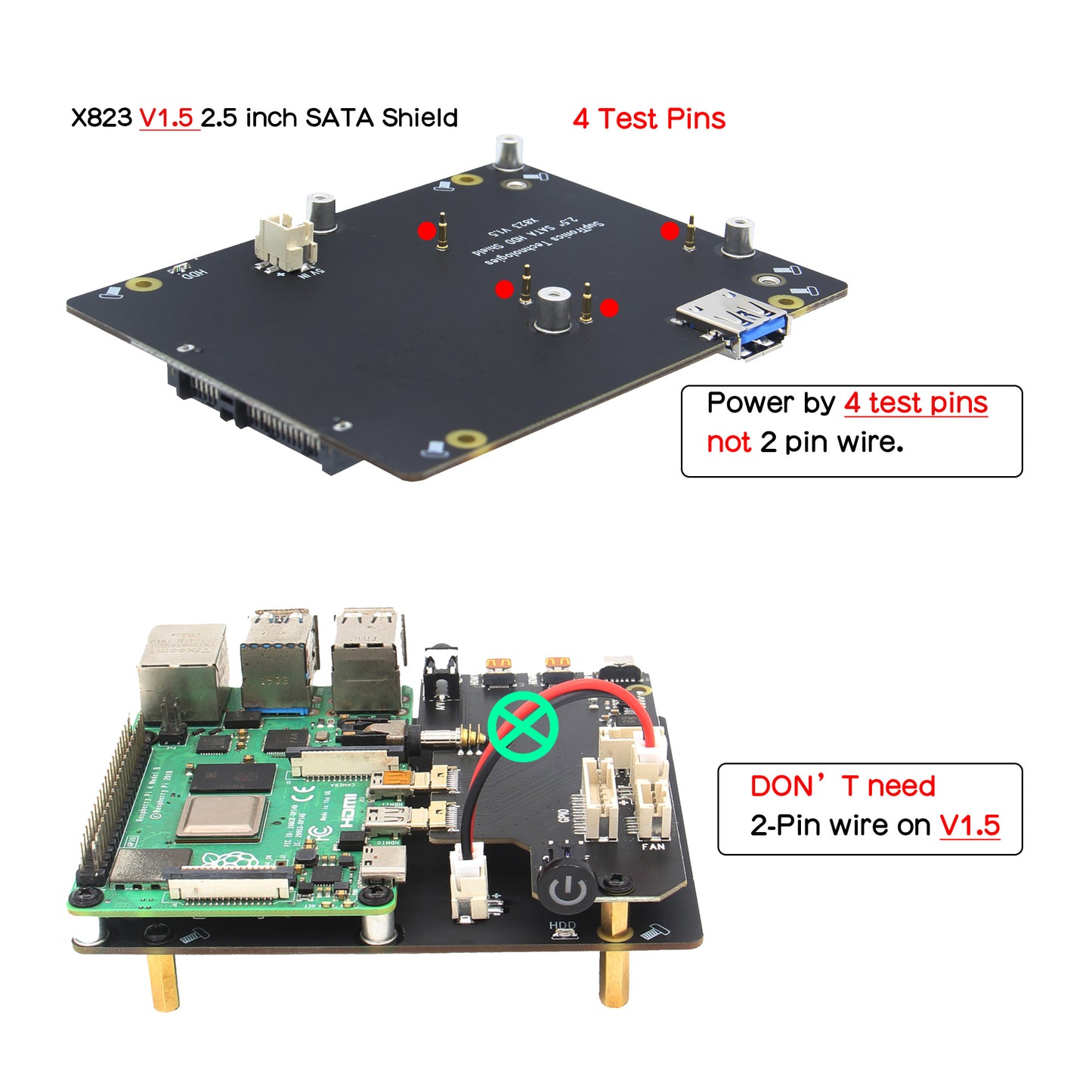 Geekworm NASPi V2.0 2.5" SATA HDD/SSD Kit with Auto Power On Function for Raspberry Pi 4 Model B