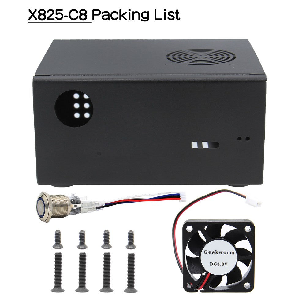 Geekworm X825-C8 Metal Case with Power Switch and Cooling Fan for Raspberry Pi 4 and X825 V2.0