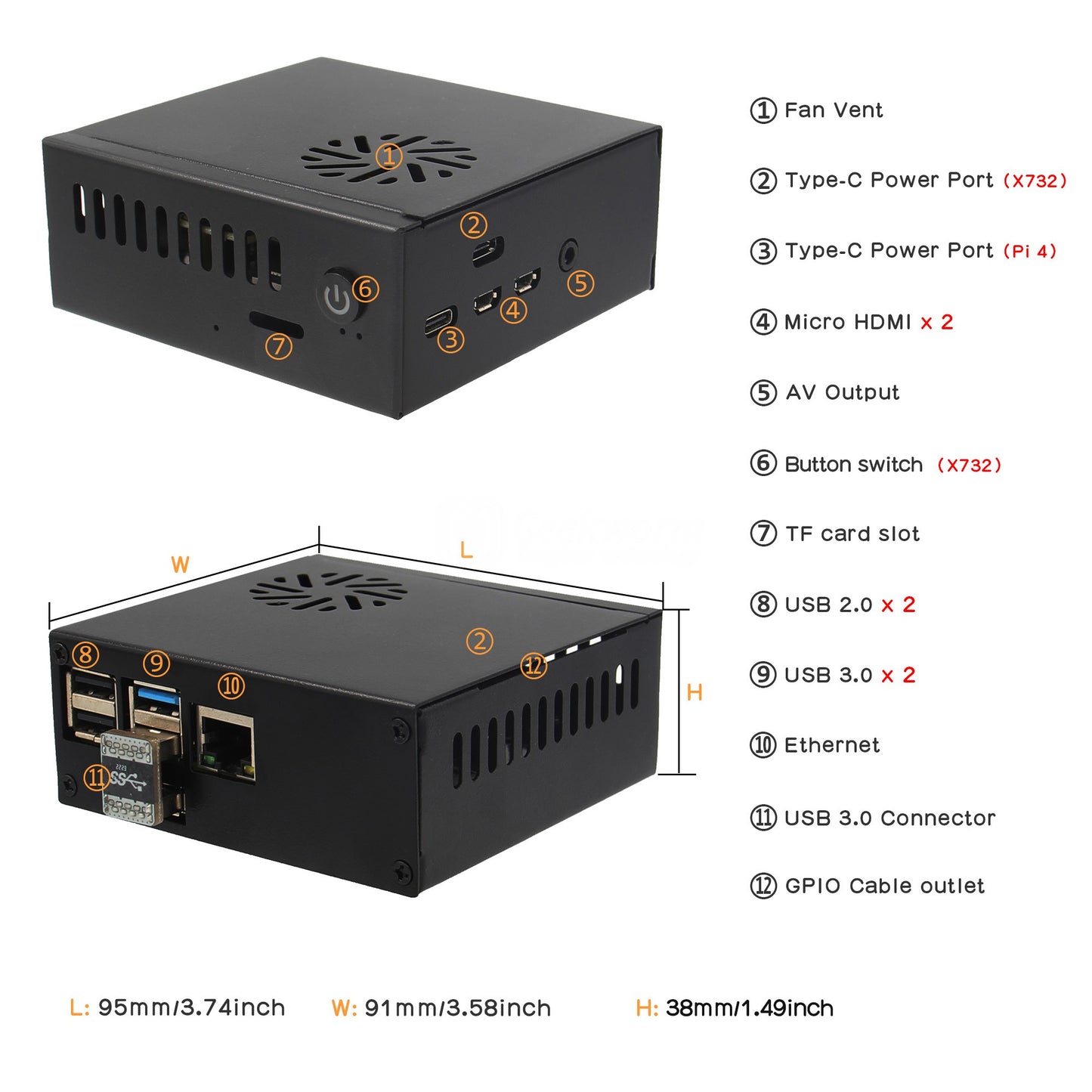 Geekworm X863-C1 Metal Case for Raspberry Pi 4 & X876/X863