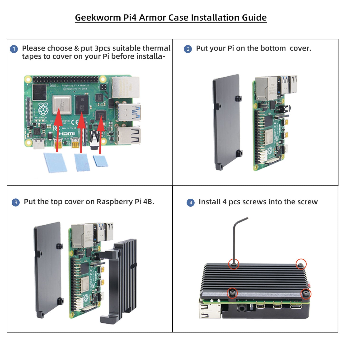 Raspberry Pi 4 Aluminum Alloy Heatsink Armor Case (P122)