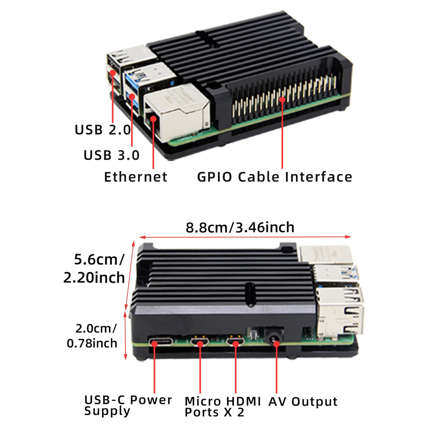 Raspberry Pi 4 Aluminum Alloy Heatsink Armor Case (P122)