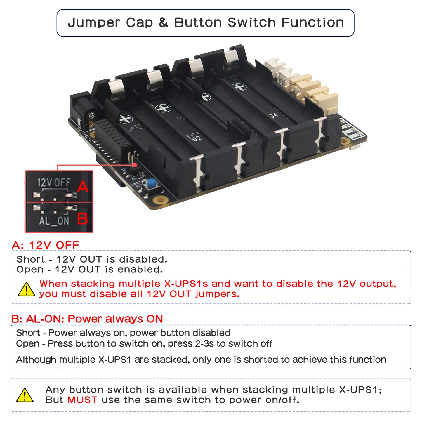 Geekworm X-UPS1 12V/5V Dual Output Universal SBC Stackable UPS Shield