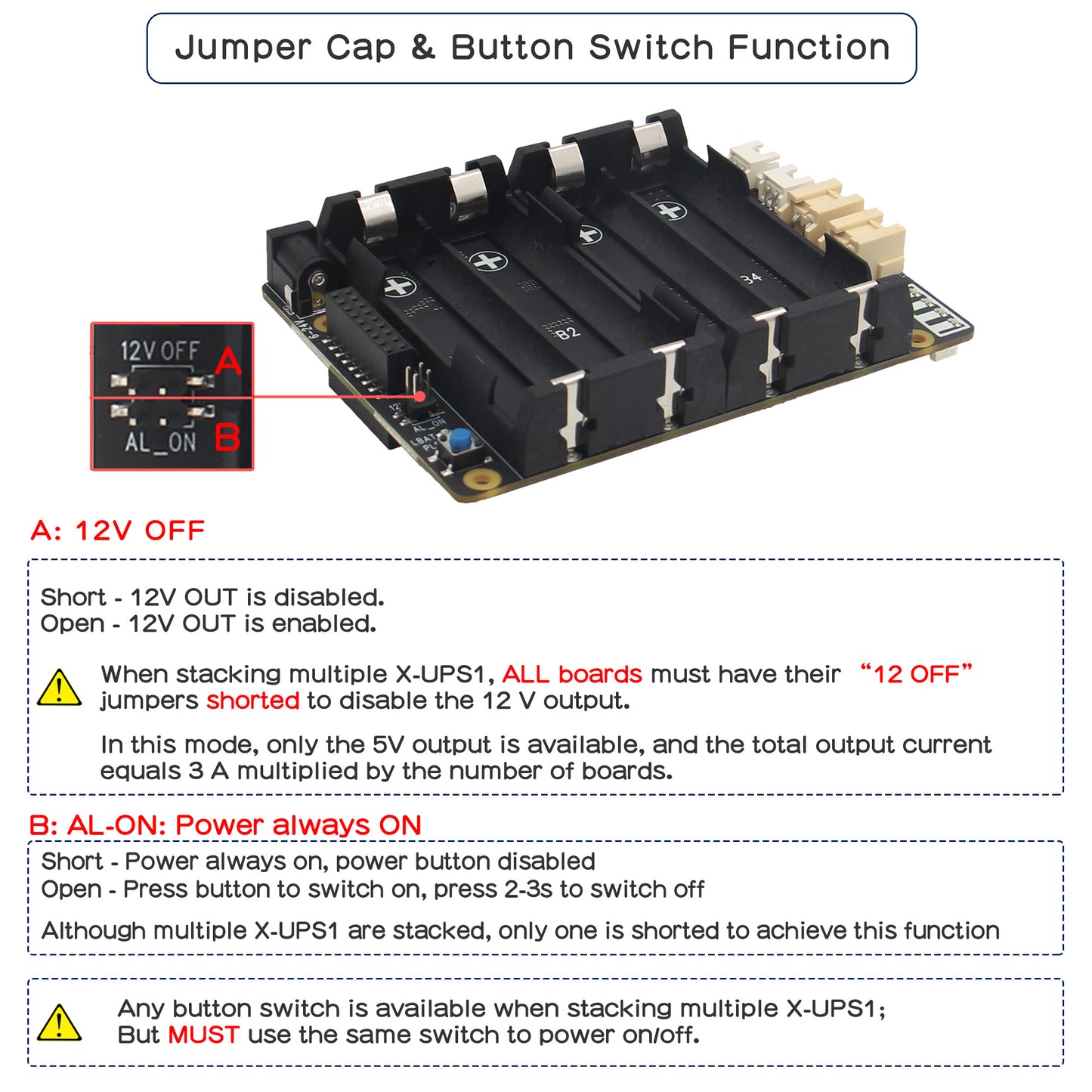 Geekworm X-UPS1 12V/5V Dual Output Universal SBC Stackable UPS Shield